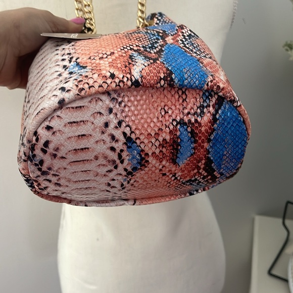 Peach,Blue and Black Python Draw String Mini Bag - Picture 4 of 11